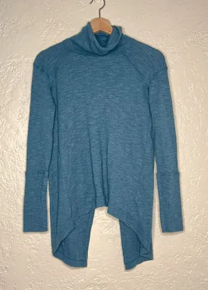 We The Free Split Back Cowl Neck Turtleneck Top Teal Blue OB536118 XS thumbnail 1