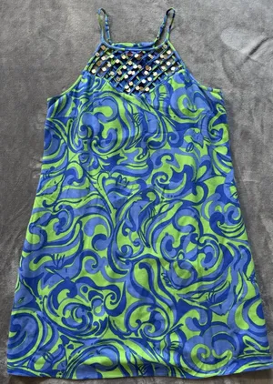 Lilly Pulitzer Reecy Canopy Green I'm No Angel Strappy Embellished Dress Sz M thumbnail 1