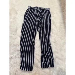 Womens Pull On Pant Navy Blue White Stripes Elastic Waist Lightweight Semi-Sheer thumbnail 6