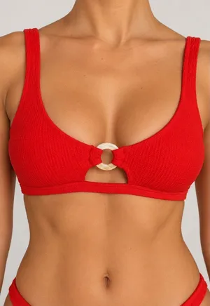 Topshop Red Ring Detail Bikini Top US 4 Y2K Scoop Neck Swim thumbnail 1