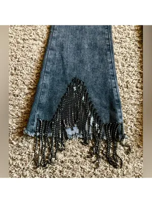 New w/ Tags Buckle Blue B Collection Rhinestone Fringe Cropped Flare Small Jeans thumbnail 7