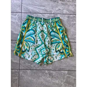 Farm Rio Tropical Tapestry Sand Shorts Teal Yellow Ikat Print Linen Blend S NEW thumbnail 7
