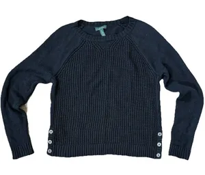 Lauren Ralph Lauren Waffle Knit Sweater M Angora Blend Button Hem Black Grunge thumbnail 1