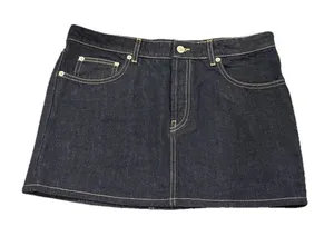 Zara Womens Large Denim Jean Mini Skirt Dark‎ Wash Pockets Button Fly Festival thumbnail 1
