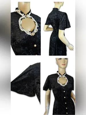 Vintage 1990'S All That Jazz Black Velvet & White Embroidered Collar Dress (6/8) thumbnail 12