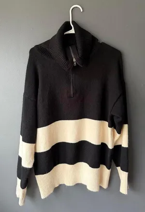 Sanctuary Black and Cream Cowl Neck Sweater with Half-Zip thumbnail 1