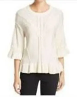 Kate Spade cream wool/cashmere cable knit ruffled hem S romantic royalcore sweat thumbnail 1