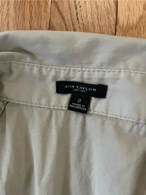 Ann Taylor Safari Beige Khaki Shirt Mini Dress 2 Sleeveless Button Up Preppy thumbnail 2
