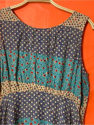 Free People Sleeveless Patchwork Floral Sundress in Navy, Teal & Tan thumbnail 13