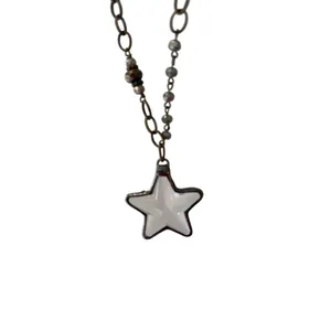 Star Pendant Necklace Celestial Y2K Boho Statement Gunmetal Gray thumbnail 4