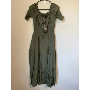 Scarlet Darkness Olive Green Cottagecore Renaissance Midi Dress M NWT thumbnail 3