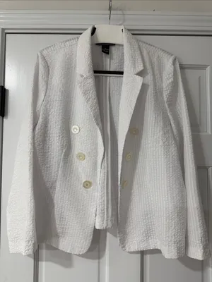 New York Clothing Co. White Textured Double-Breasted Cardigan Blazer thumbnail 1