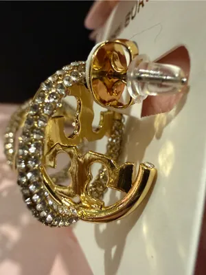 Tory Burch | Gold Plated Logo & Crystal Drop Earrings| Sm/Med thumbnail 3
