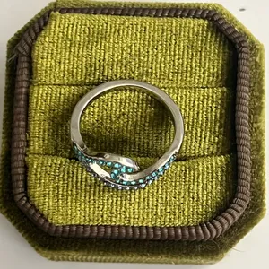 Wave Design Gorgeous Shades of Blue Gemstones Titanium Steel Statement Band S 6 thumbnail 4