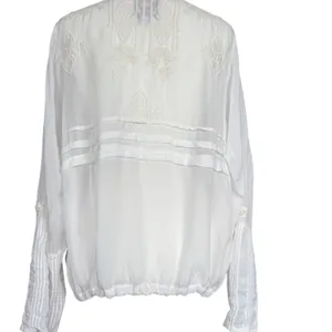 Johnny Was‎ White Embroidered Long Sleeve Sheer Blouse Sz M thumbnail 10