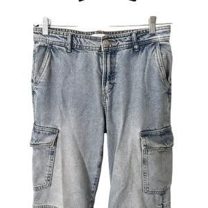 ZARA Light‎ Wash Faded Cargo Jean Sz 4 thumbnail 3