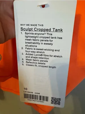 Lululemon Sculpture Cropped Tank in highlight orange NWT 10 thumbnail 5