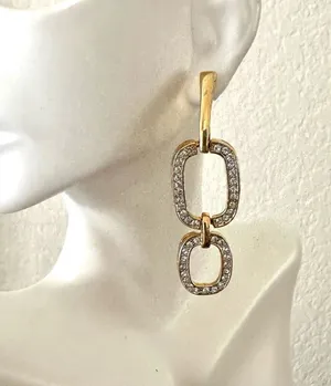 Gold tone rhinestone drop earrings thumbnail 1