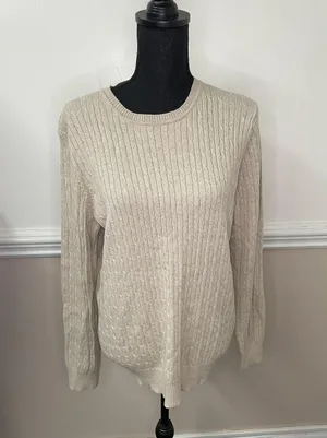Beige Ribbed Crewneck Sweater Size Large thumbnail 1