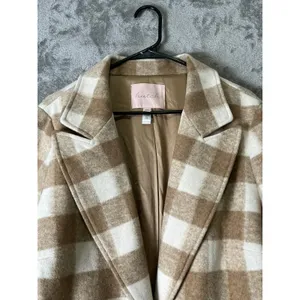 Hutch Buffalo Plaid Wool Blend Blazer Jacket Beige Cream Shacket Coat Size 1X thumbnail 2