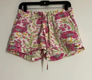 Printfresh Queen Lotus in Pink Cloud Pajama Shorts Size XS Bird Floral thumbnail 1