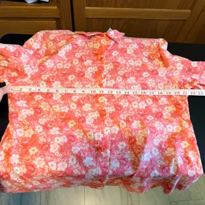 Emma James Size 14‎ Floral Button Down Shirt Peachy Pink 3/4 Sleeve Blouse thumbnail 7
