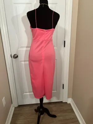 Pink bodycon wedding guest dress with slit bridesmaid thumbnail 5