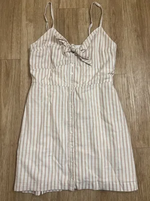 Abercrombie & Fitch Cream and Pink Striped Tie-Front Mini Dress thumbnail 3
