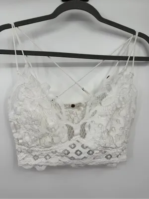 Free People FP One Adella Lace Bralette M White Crochet Boho Crop Top thumbnail 3