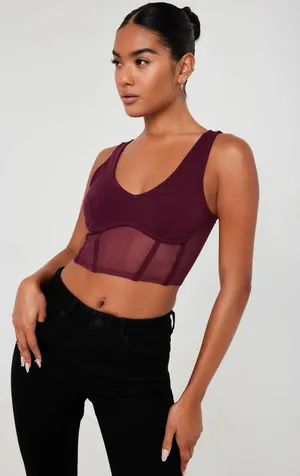 Garage Corset Mesh Cami Top Size M Burgundy thumbnail 1