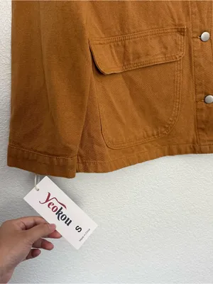NWT Relaxed Oversized Brown Canvas Chore Jacket Small thumbnail 2
