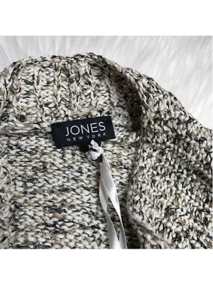 NEW Jones New York Black Cream & Gray Chunky Knit Waterfall Vest Medium NWOT thumbnail 7