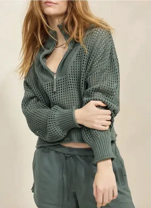 Aerie Size-XXL Womens Sweater Oversized Green Crochet Long Sleeve thumbnail 1