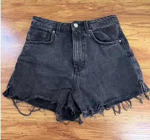 Zara‎ Washed Black High Waisted Distressed Denim Shorts Size 2 thumbnail 1