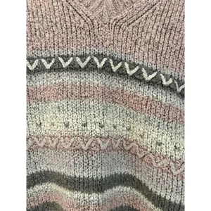 Van Heusen VTG Women's Pink Gray White Striped Knit V-Neck Pullover Sweater M thumbnail 3