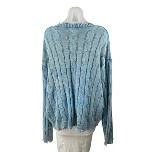 POL Women's Blue Cable Knit Distressed Long Dolman Sleeve Sweater Top Size L thumbnail 2