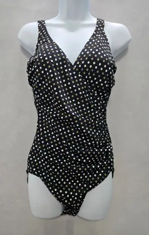 Kirkland Signature Polka Dot 90s One Piece Swimsuit Beach Vacation Resort Goth Boho Black Large 12 thumbnail 1