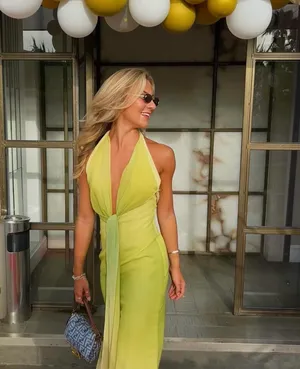 Zara elegant Yellow lime green Halter maxi dress evening wedding party thumbnail 9