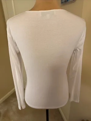 Jones New York Vintage White Long-Sleeve Ribbed Henley Top thumbnail 4