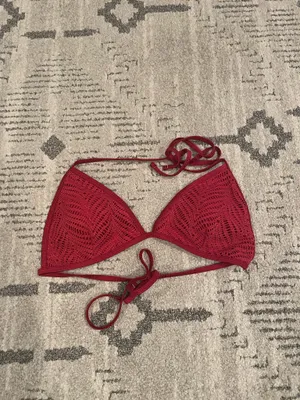 Berlook Burgundy Crochet Halter Triangle Bikini Top thumbnail 3