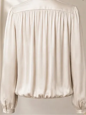 Old Navy Satin Wrap Blouse – Size M Satin Surplice Long-Sleeve Top in Cream thumbnail 4