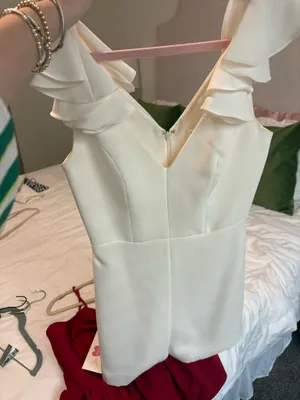 Amanda Uprichard White Romper Women’s Gimlet Ruffled Sleeve V-Neck thumbnail 1