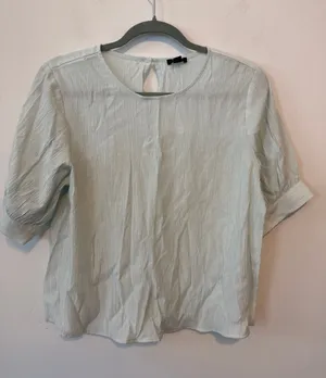 Ann Taylor Pale Seafoam Green Crewneck Cuff Tee Small Casual Top Blouse NEW thumbnail 1