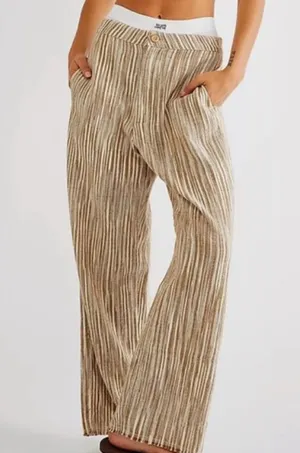 Free People Marta Yarn Dye Trouser Pants Sz 4 Stripe Wide Leg Cotton thumbnail 1