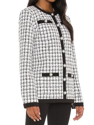 Lovers Friends Lucca Jacket Black White Metallic Sparkly Plaid Tweed Blazer Coat thumbnail 2