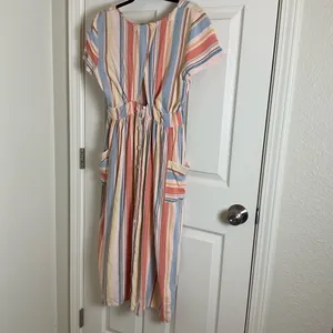 a.n.a Striped Linen Blend Midi Dress Open Back Pockets Women’s Size M thumbnail 11