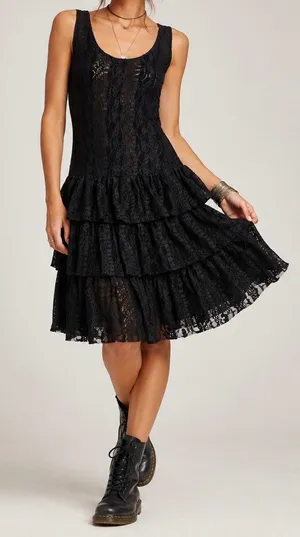 Free People Black Lace Tiered Dress Romantic Goth‎ Whimsigoth S thumbnail 1