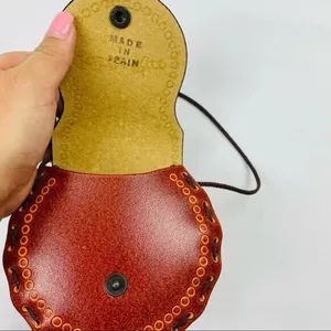 Retro XS Handmade Tooled Latigo Leather Shoulder Bag Brown Boho Purse thumbnail 3