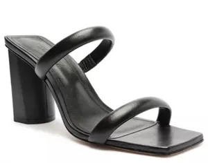 Schutz Ully Black Leather Square Toe Block Heel Sandals 7.5 Minimalist 90s thumbnail 1