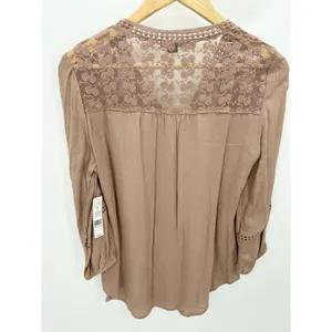 New‎ Directions Mauve Taupe Lace Crochet V-Neck Peasant Blouse Small M9990199N4 thumbnail 2
